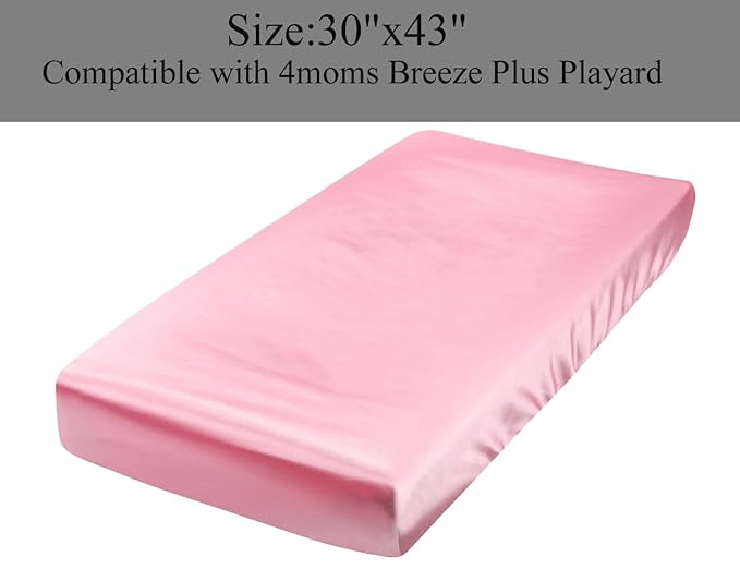 Satin Pack and Play Sheets Fitted Compatible with 4moms Breeze Plus Playard and Other Large Playpen Mattress Protect for Baby Hair and Skin, Grey & Pink