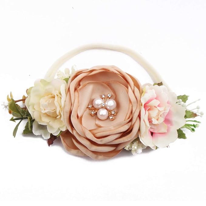 Baby Girl Flower Headband 6 PCS Elastic Hairbands Handmade Nylon Bows Headbands Chic Floral Hair Accessories Kids Gifts for Newborn Infant Toddlers