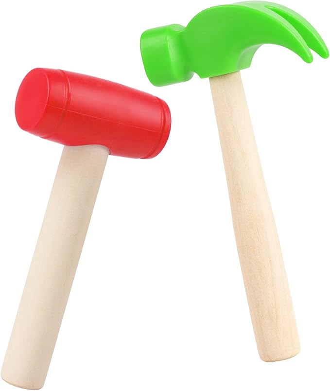 2pcs Toy Hammer Simulation Wooden Hammers Small Plastic Toddler Claw Hammers Portable Kids Maintenance Tools Toys Pretend Fake Mallet Hammer for Boys Girls