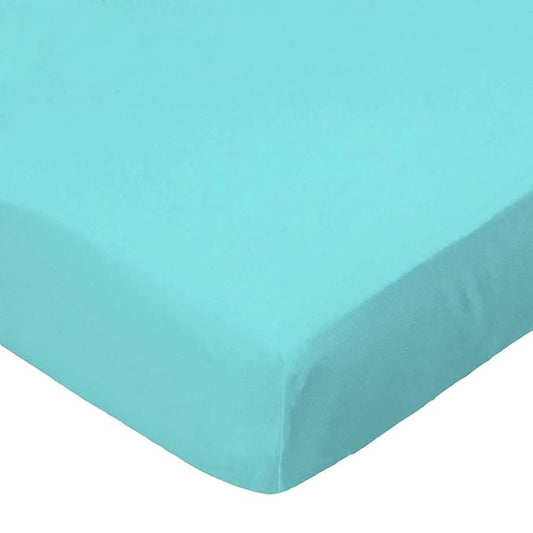 SheetWorld Fitted 100% Cotton Percale Pack N Play Sheet Fits Graco 27 x 39, Solid Aqua Woven, Made in USA