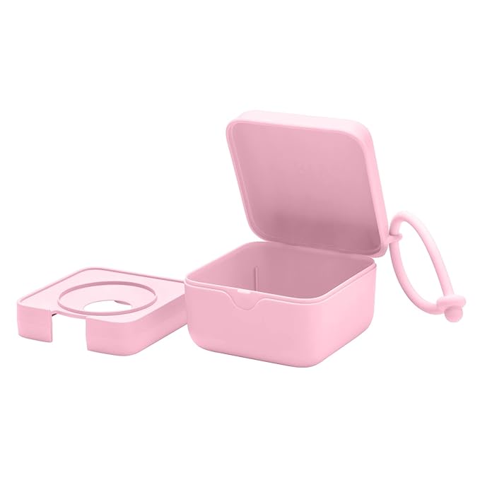 BIBS Pacifier Box with Strap. Pacifier Holder and Steriliser case. 100% BPA Free Food-Grade Material - Baby Pink