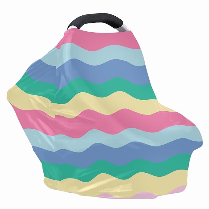 Rainbow Print Babies Carseat Cover,Soft Nursing Cover Full Privacy Protector,Easter Theme High Chair Cover Shopping Cart