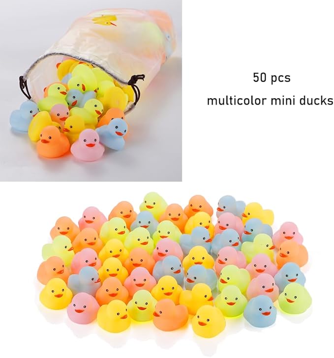 50 Pcs Multicolor Mini Rubber Ducks Baby Bath Toy ,Children Squeak and Float Colored Small Ducks in Bulk Toddlers Shower Duck Decorations Party Favors