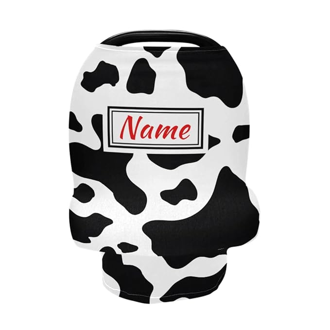Seamless Pattern Cow Skin Custom Baby Car Seat Cover Personalized Your Name Nursing Covers Breastfeeding Scarf Infant Carseat Canopy for Mom Baby Gift