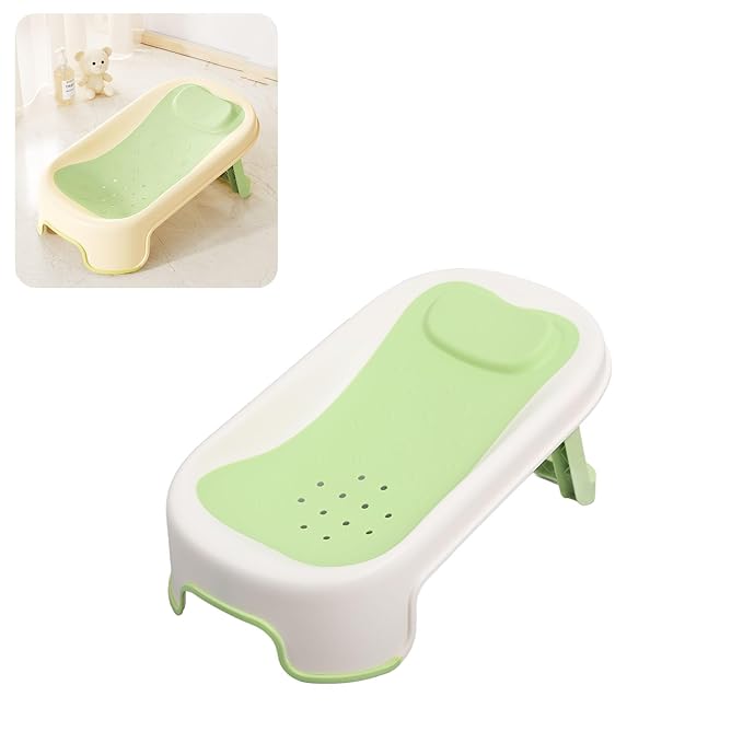 Baby Bather Baby Bath Tub with Mesh Holes Bathtub Support Newborn Shower Stand for Newborns, Green, PP and TPE Material