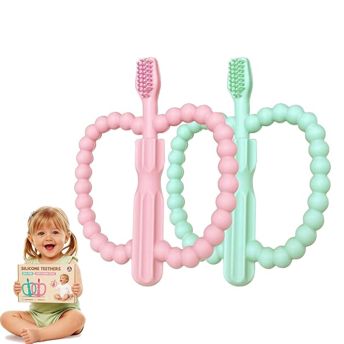 Baby Teething Toys for Babies 0-36 Months -Anti-Choking Design with Easy-Hold Handle,Silicone Infant Toothbrush for Gum Massage,Soothe Sore Gums for Infant Toddlers Silicone teether Tubes
