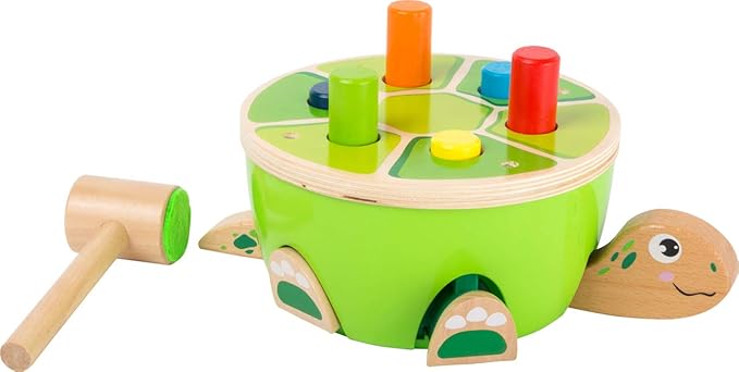 Small Foot Wooden Turtle Hammering Game - Toy Designed for Kids, Ages 18 Month & Up