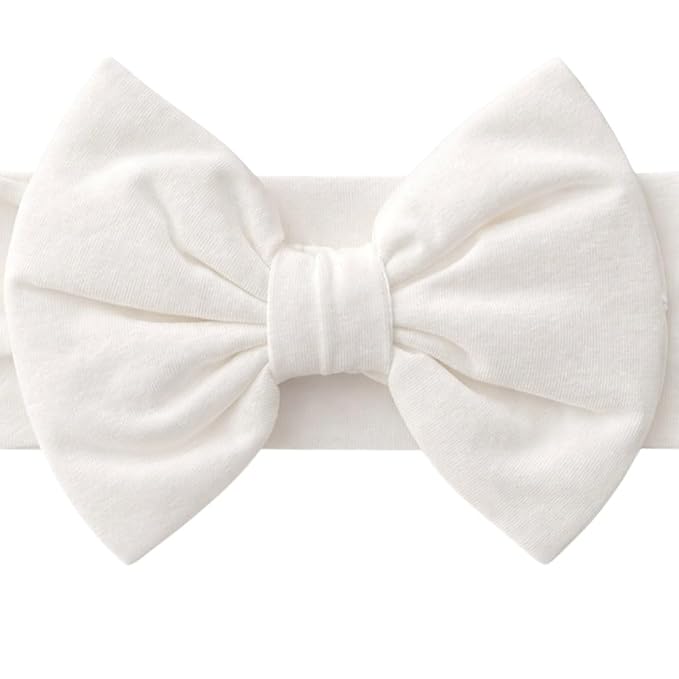 Newborn Baby Girl Headband 0–6 Months – Soft Cotton Big Bow Headband for Infants, Stretchy Baby Hair Band, 4.3" (11 cm) Bow, 2.4" (6 cm) Band (Soft White, 0-6 Month)