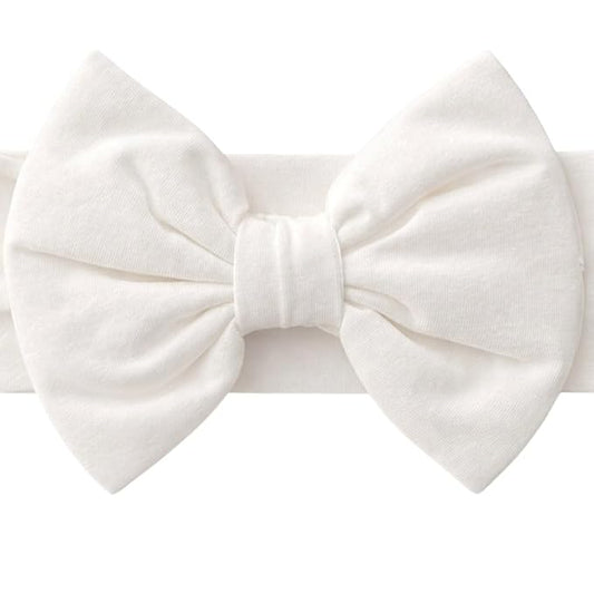 Newborn Baby Girl Headband 0–6 Months – Soft Cotton Big Bow Headband for Infants, Stretchy Baby Hair Band, 4.3" (11 cm) Bow, 2.4" (6 cm) Band (Soft White, 0-6 Month)