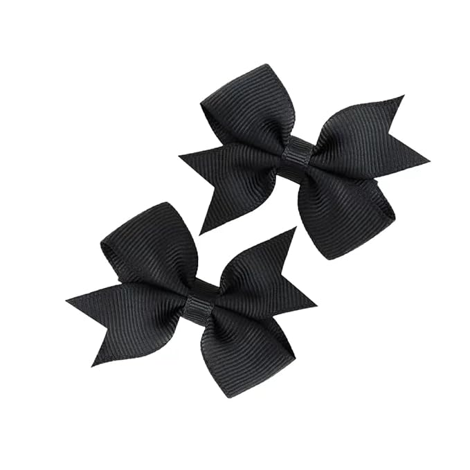 Baby Hair Bows Clips Fully Lined Grosgrain Boutique Solid Ribbon Mini Bows for Girls Teens Infants Kids Toddlers Newborn 2pcs Colors in Pairs (black.)