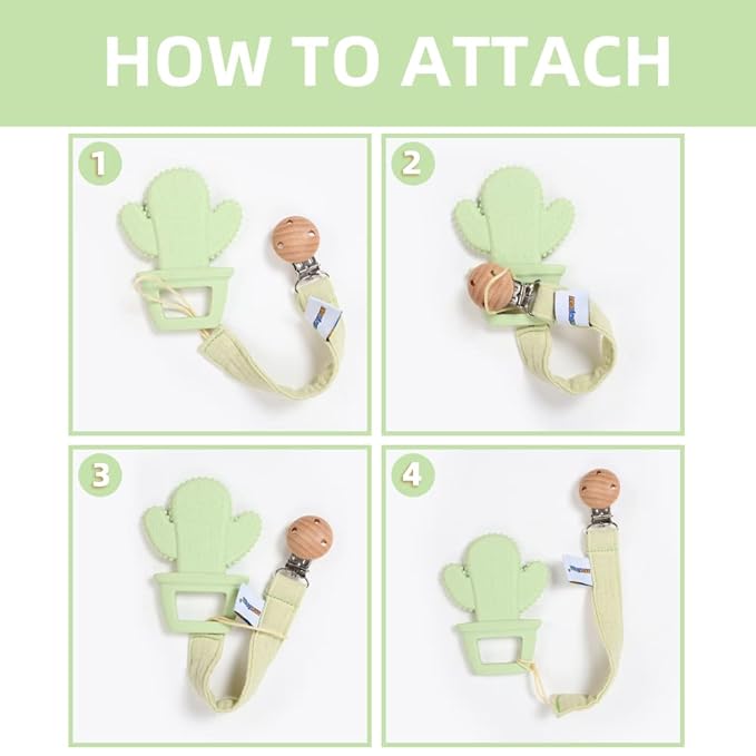 Baby Food Grade Silicone Teether Toy with Pacifier Clip Holder,Teething Pain Relief Toys Gift Set for 3 Months+ Boys and Girls,Freezer Safe,BPA Free (Cacuts)