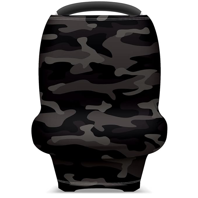 Baby Car Seat Stroller Covers Black and Grey Camouflage Nursing Cover Breastfeeding Scarf Soft Breathable Stretchy Coverage Carseat Canopy Cover for Boys and Girls Soft Breathable Multi Use