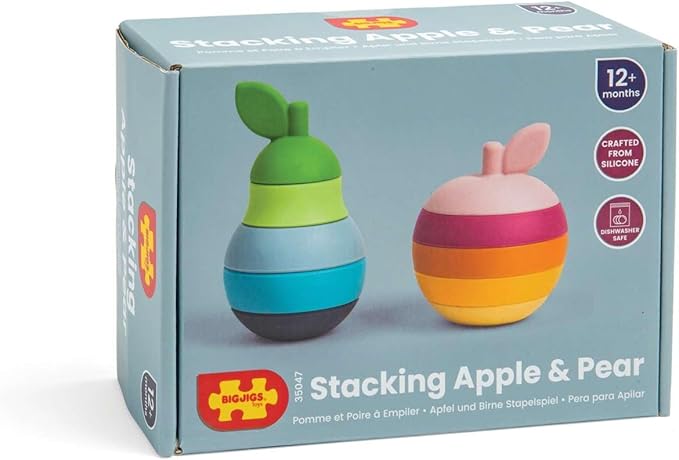 Bigjigs Toys Stacking Apple & Pear - 10 Piece Baby Stacking Toy, Silicone Baby Stacking Rings, Teething Toys, Montessori Toys for Babies