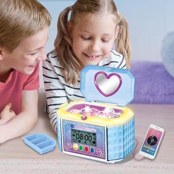 VTech - KidiSecrets Ma Blue 8-in-1 Jewellery Box with Code, Speaker, 9 Games, Electronic Toys, Sounds and Lights, Gift for Children from 4 Years to 10 Years - Contents on