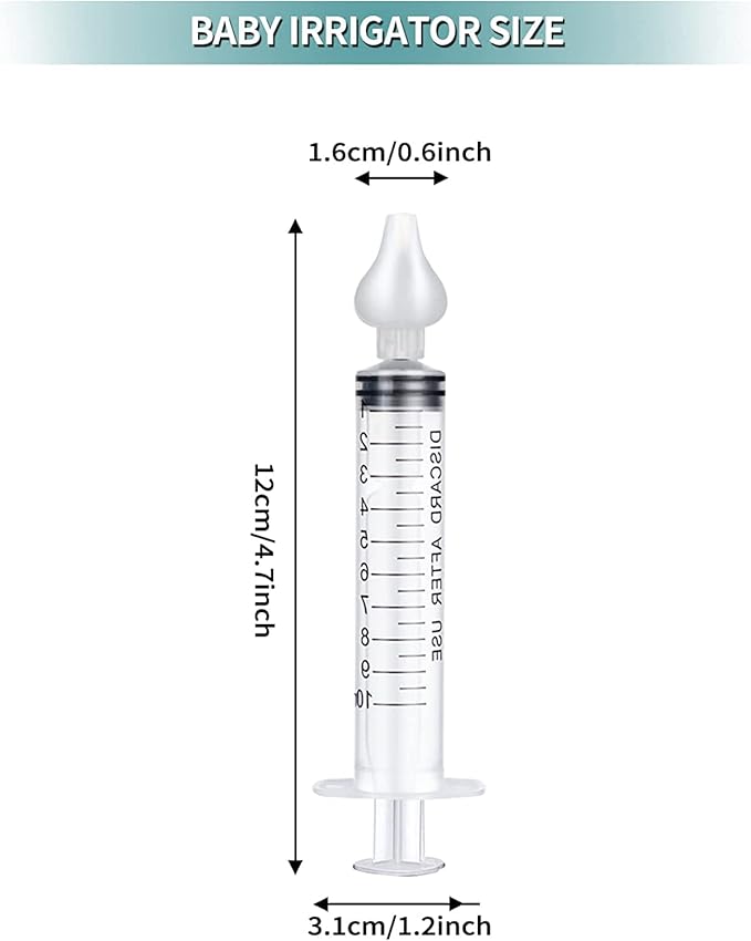 JUSONEY Baby Nose Syringe - Professional Fly Baby Irrigator with Clean and Reusable Silicone Nose Tips (2 Pieces)