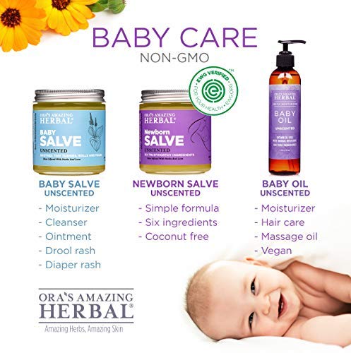 Baby Salve, Diaper Balm Ointment, Drool Rash Prevention, Natural Diaper Cream, Calendula Thyme Burdock Cream, Baby Eczema Acne and Rash Treatment, 4 oz, Ora’s Amazing Herbal