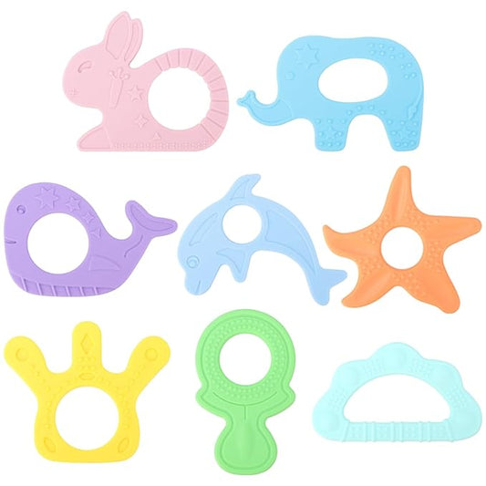 BEBOAN Silicone Baby Teething Toys, 8 Pack Cute Baby Teether Teething Ring Chew Toys Frozen Teether, BPA Free Easy to Grip Gifts for Infant Girls Boys 3 Months +