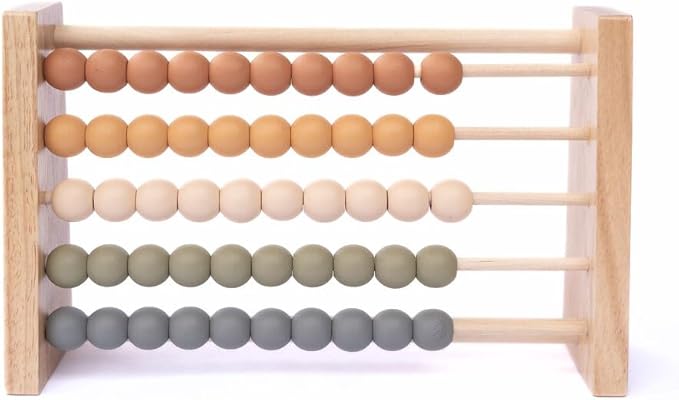 Brooklyn Neutral Boho Abacus - STEM Toy- Boho Nursery Decor and Playroom Decor- Math Toddler Toy with Beads- Montessori Toys - Aesthetic Modern Educational Wooden Toys