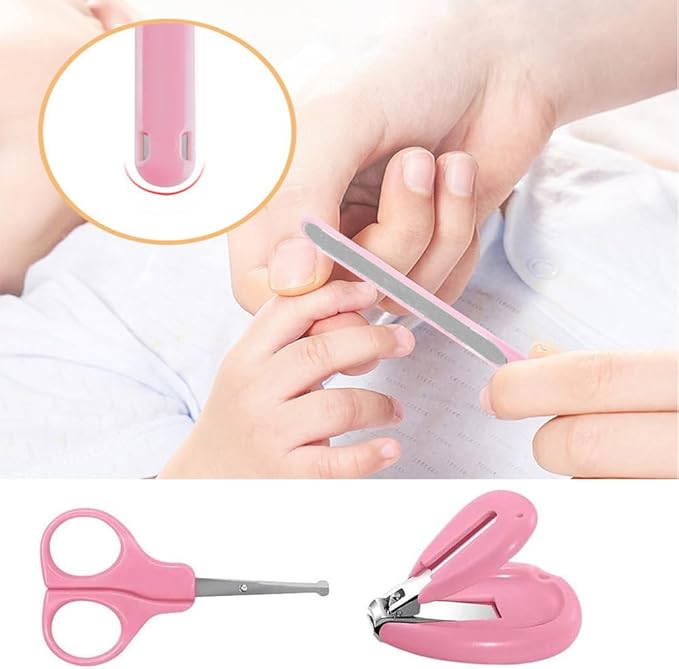 AKOAK 5 / Set Baby Nail Kit, Baby Nail Care Kit, Nail Clippers, Ear Scoop, Scissors, Tweezers, Nail Trims for Newborns, Infants, Toddlers and Children - Pink