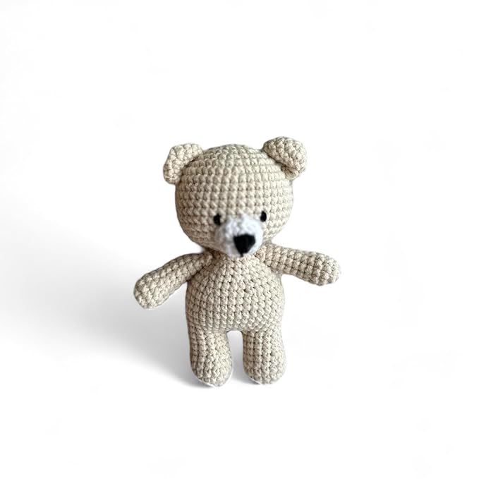 Organic Cotton Handmade Crotchet Bear Rattle, Toy, teether and Pacifier Holder Baby Shower/Birthday Gift Set.