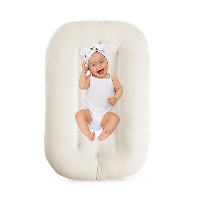 Baby Lounger for Infants Babies 0-15 Months, Bionic Organic Lounger for Baby, Soft Cotton Breathable Infant Floor Seats & Loungers for Newborn Baby Shower Gifts (White Baby Lounger)