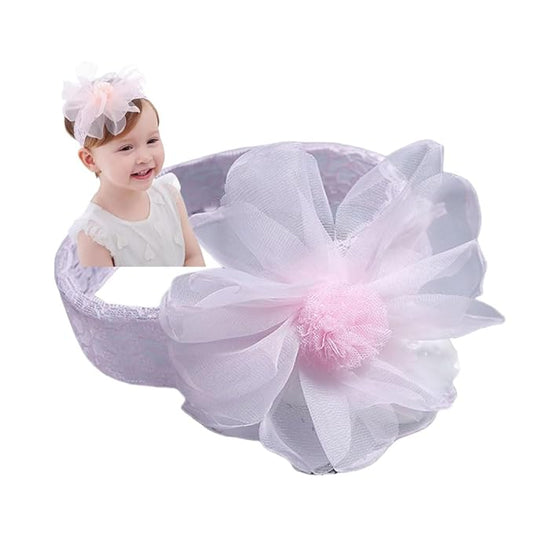 Lace Flower Bow Baby Girls Headband Pink Knot Infant Wrap Soft Chiffon Elastic Baby Turban Hair Band for Newborn Infant Toddler Kids (Pink B)