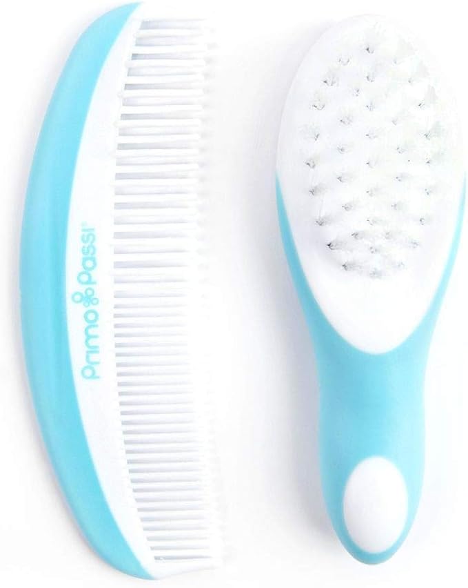 Primo Passi - Comb and Brush Set | Baby Hair Brush and Comb Set for Newborns and Toddlers, Baby Girl and Baby Boy (Blue)