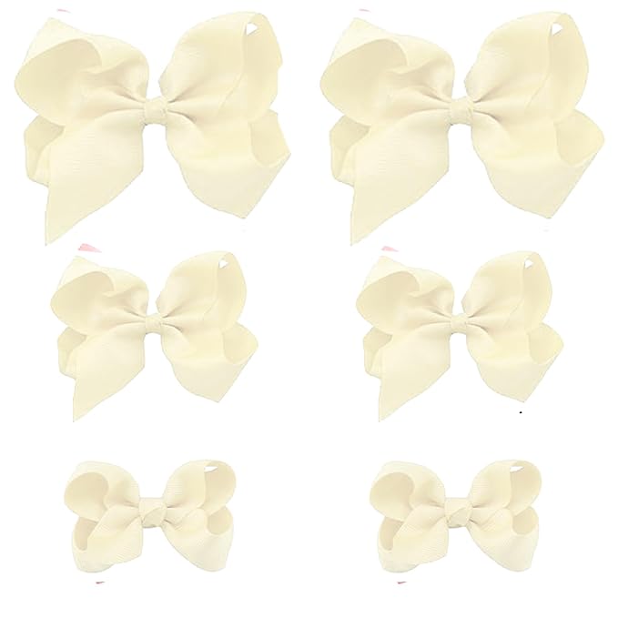 Ivory Bows for Girls,6PCS Hand-made Grosgrain Ribbon Hair Bows Alligator Clips Hair Accessories for Little Teen Toddler Girls Kids (Ivory)