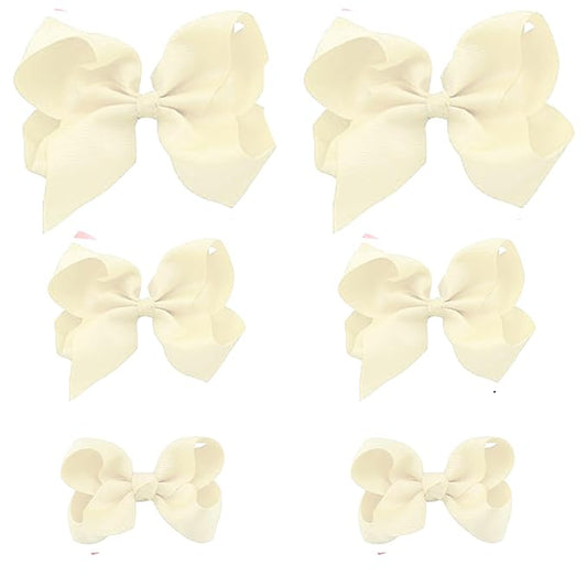 Ivory Bows for Girls,6PCS Hand-made Grosgrain Ribbon Hair Bows Alligator Clips Hair Accessories for Little Teen Toddler Girls Kids (Ivory)