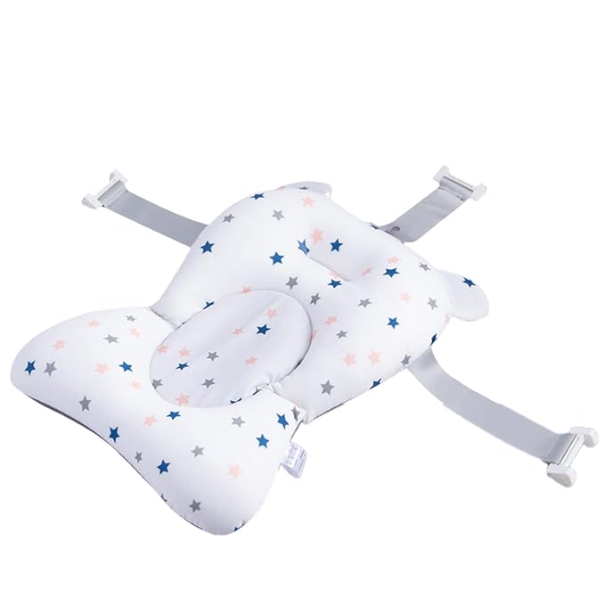 Baby Bath Cushion Pad Newborn Bathtub Mat Bath Supporter Net Bathtub Pillow Non-Slip Floating Bathing Tub Seat (White Star, One Size)