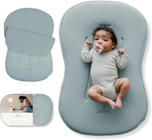 snuggle me® Baby Lounger Curve (0-6 Months) - Premium Organic Cotton with Foam Core, Machine-Washable Cover, Buttery-Soft & Breathable CSPC Compliant Infant Lounger Baby Nest with Travel Bag - Slate