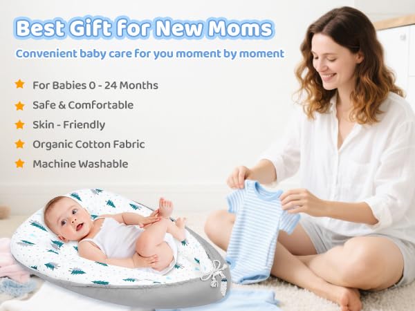 Baby Lounger for Newborn,0-12 Months,Soft Infant Lounger Pillow for Home and Travel, Baby Protable Nest Lounger with Cover,Multi-Use Baby Lounger for Supervised Play&Tummy Time(Tree)