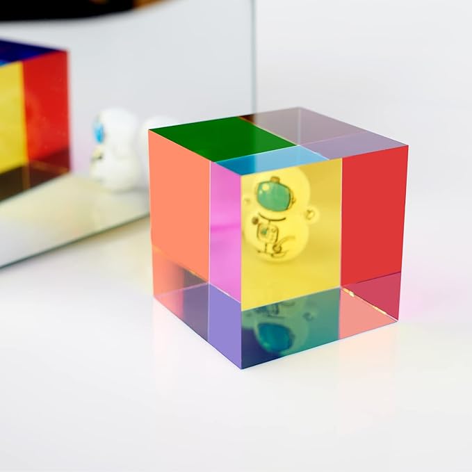 CMY Color Cube, 2.36 inch (60mm) Acrylic Multi-Color Cube Prism for Physics Education, Desktop Decoration Scientific Toys,Gifts for Kids，Fidget Toys