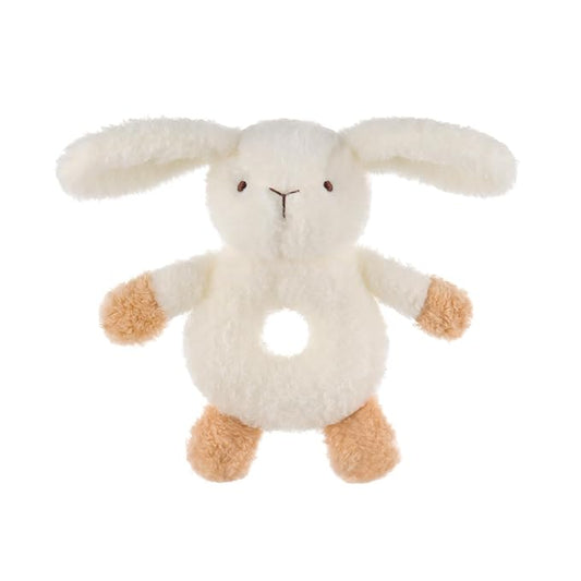 Apricot Lamb Baby Bunny Rabbit Soft Rattle Toy, Plush Stuffed Animal for Newborn Soft Over 0 Months 6 Inches, White (brown hands and feet)