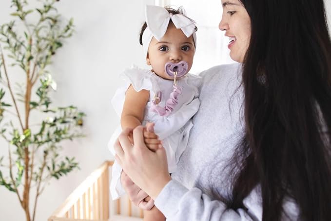 Muslin Cotton - Metal-Free Pacifier Clips, Lightweight and Secure Pacifier Holder for Babies (Mauve Muse) - Mila & Lulu