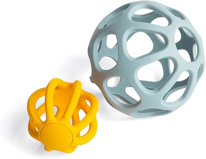 Bigjigs Toys Activity Balls - 2 Piece Silicone Teethers for Babies, Baby Sensory Toys, Montessori Toys for Babies, Sustainably Made Baby Gift
