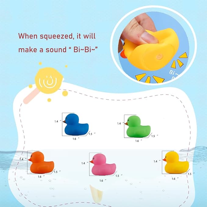 50 Pcs Multicolor Mini Rubber Ducks Baby Bath Toy ,Children Squeak and Float Colored Small Ducks in Bulk Toddlers Shower Duck Decorations Party Favors