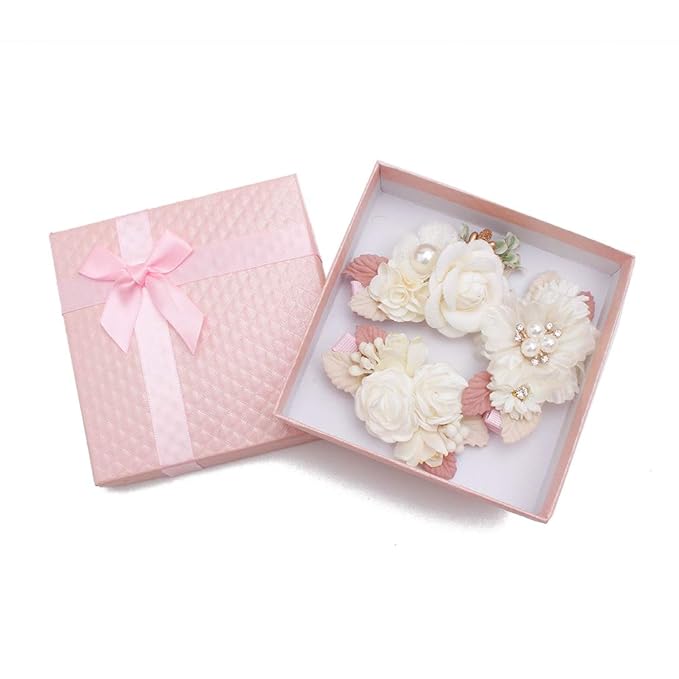 Flower Hair Clips Set-Cherrboll 3pcs Floral Hair Bow Accessories for Baby Girl Toddles Teen Gifts