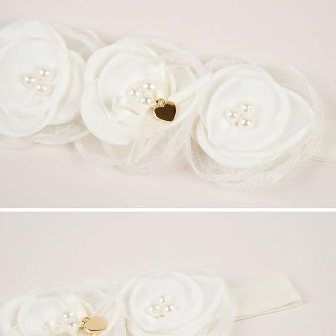 Baby Girl Headband White Lace Hairband Elastics Flower Head Wrap Hair Accessories Gift for Newborn Infant Toddlers Kids Baptism Shower Gift Birthday Wedding Party (Style 7)