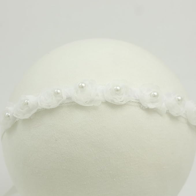 Baby Girl White Lace Tieback Flower Halo Crown and Small Bow Headbands Newborn Gift Sets