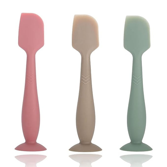 Baby Diaper Cream Spatula, Seeway 3 pack Baby Butt Paste Spatula, Diaper Cream Applicator, Silicone Butt Spatula for Newborn Babies (dark pink, green, brown)