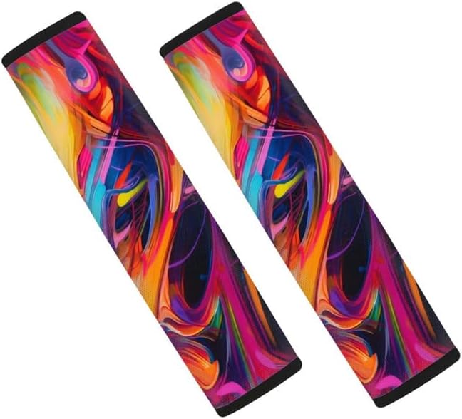 Colorful Fluid Painting Car Belt Strap Cover Shoulder Pad Multi-Colour Art Abstract Oil Painting 2Pcs Car Seat Belt Strap Cover Auto Accessories Polyester Covers