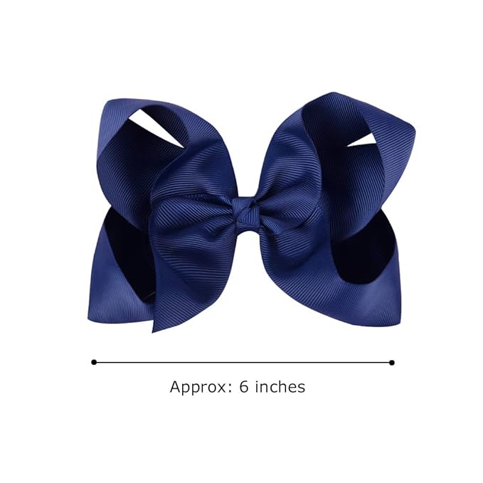 DEEKA 12 PCS 6" Big Hand-made Grosgrain Ribbon Hair Bow Alligator Clips Hair Accessories for Little Teen Toddler Girls - Navy Blue