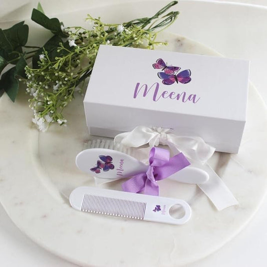 Personalized Baby Purple Butterfly Gift - Baby Brush & Comb Set - Toddler Girl Gifts Set - ECO Friendly Inks