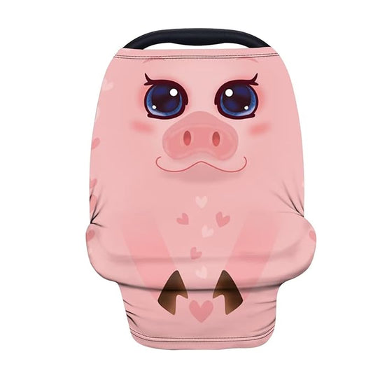 Forchrinse Cartoon Pink Pig Nursing Cover for Baby Breastfeeding,Soft Carseat Cover Stretchy Infant Carseat Canopy,Multi-Use for Stroller/High Chair/Shopping Cart