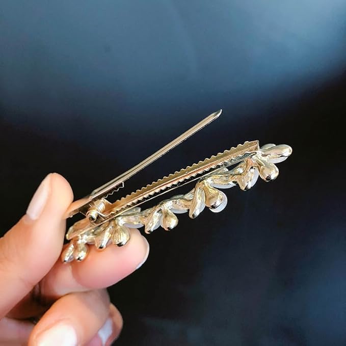 2Pcs Golden Flower Opal Hair Clips Gold Sparkly Wedding Barrettes Fancy Hair Pins Valentines Wedding Prom Engagement Birthday Decorative Accessories for Women Girls Thick Fine Hair,Clips and Barrettes