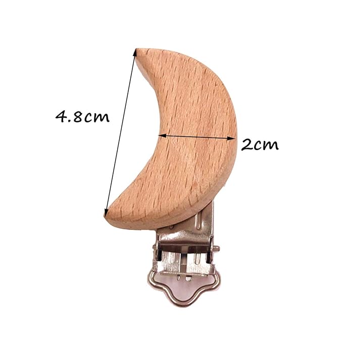 20pcs Natural Wood Suspender Pacifier Clips Cute Beech Wooden Animal Moon Shape Clips Charm DIY Beading Pacifier Chain Accessory