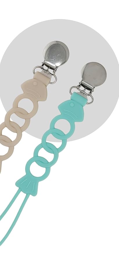 Pacifier Clip for Baby Boy Girl Pacifier Holder Silicone Pacifier Clips for Boys Girls Newborn Birthday Baby Shower Soothie - Set of 2 with Metal Clip (Fish)