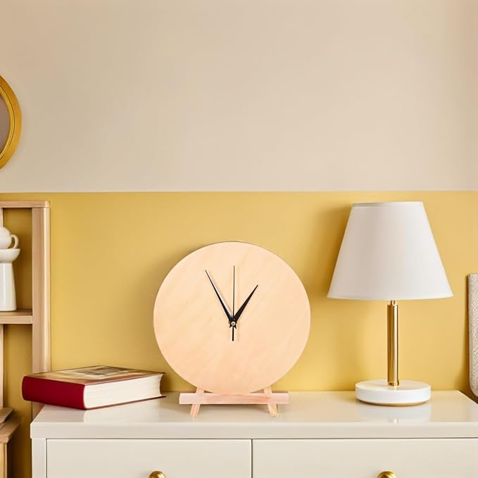BESPORTBLE 1 Set DIY Clock Face: Unfinished Wooden Dial 12" - Round Clock Face Blank with Pointer & Easel for Crafts Desk Decor Painting and DIY Projects