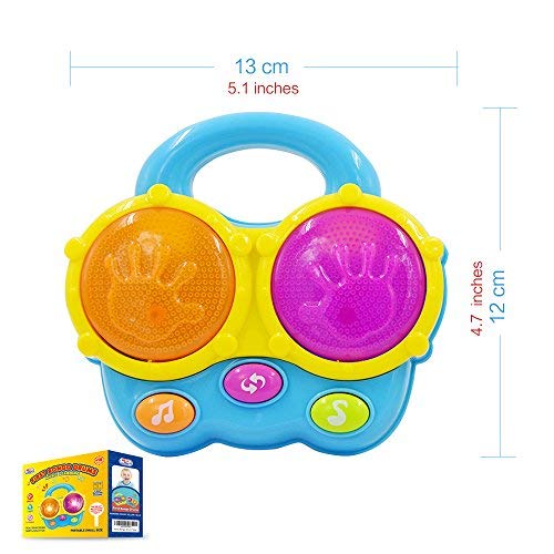 WEofferwhatYOUwant Baby Bongo Drums – Realistic Bongo Sounds for Babies 6+ Months with Lights, Cat & Dog Effects, 3 Play Modes, BPA-Free, Batteries Included, Travel-Ready Educational Gift for Toddlers